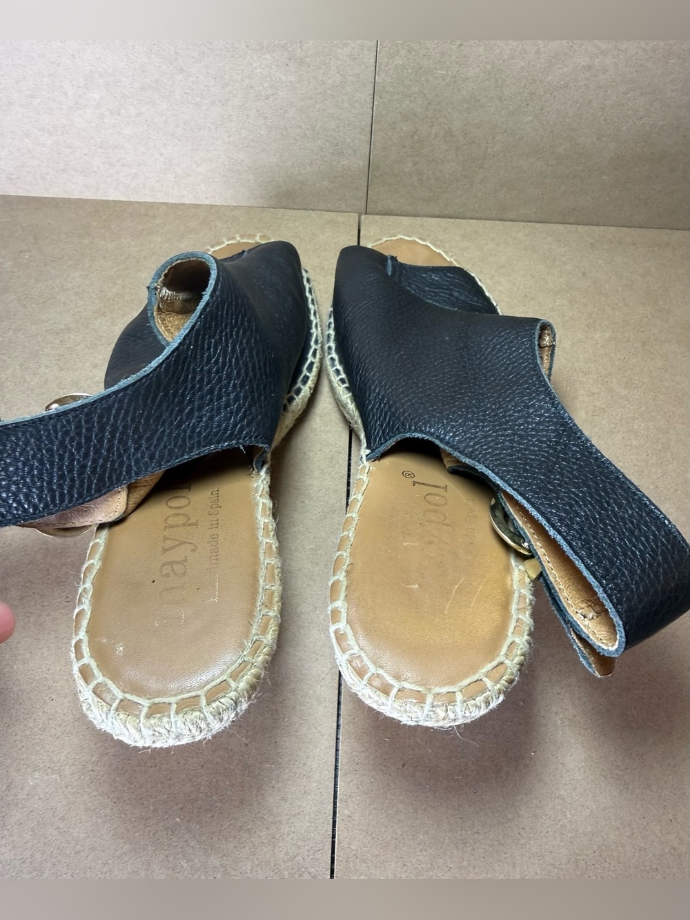 Maypol Black Leather Peep Toe Slingback Espadrille Sandals 3" Size US 7.5/8 - Picture 7 of 9